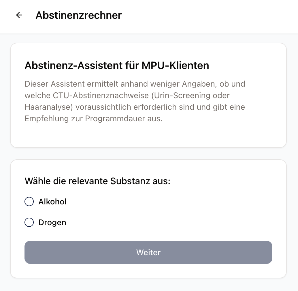 Abstinenzrechner - Berechne deine Abstinenzzeit für die MPU